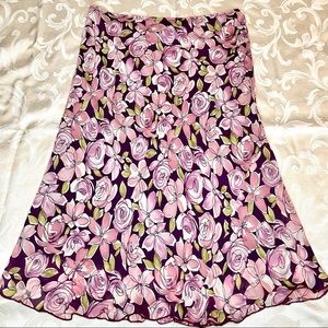 Tabloid Chiffon skirt. Maroon, Pink, Floral Sz. M